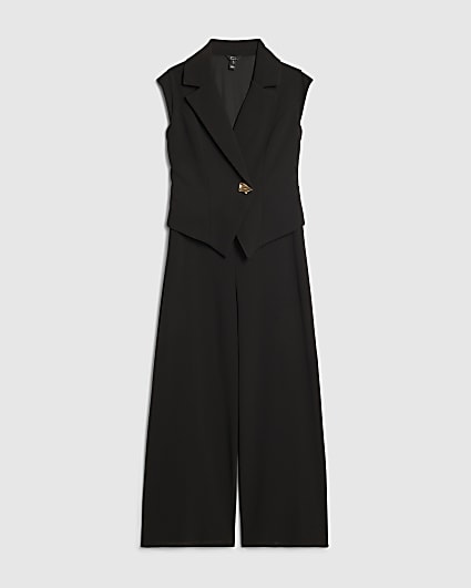 Petite Black Cap Sleeve Wide Leg Jumpsuit