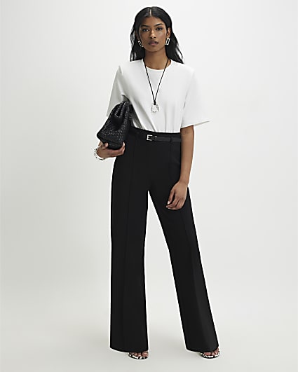 Black Belted Straight Leg Trousers