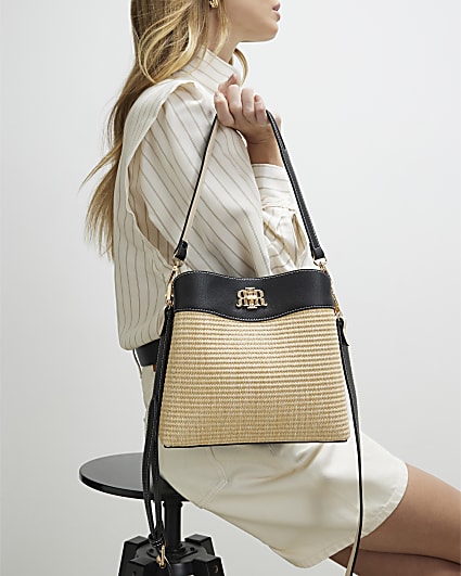Beige Raffia Bucket Bag
