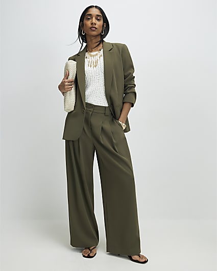 Green Wide Leg Pleated Trousers