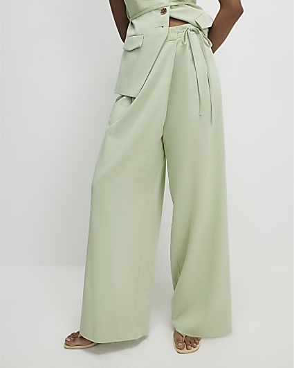 Green Wrap Detail Wide Leg Trousers
