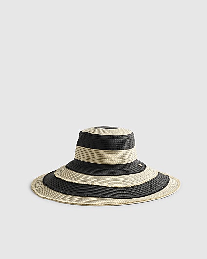 Beige Floppy Stripe Hat