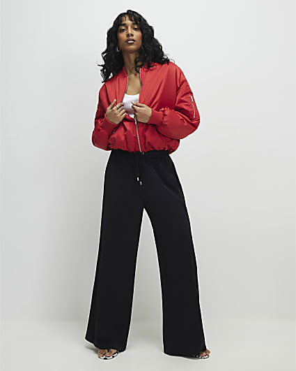 Black Wide Leg Drawstring Tailored Joggers