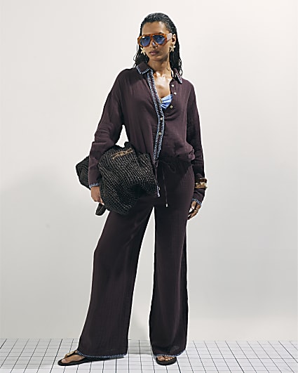 Brown Whipstitch Drawstring Trousers