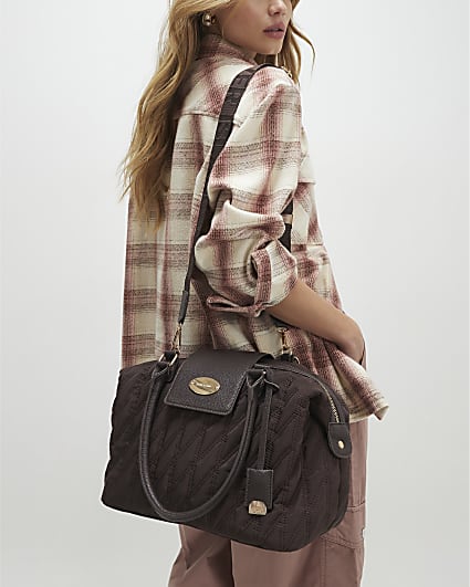 Brown Flap Top Quilted Travel Bag
