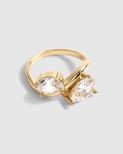 Gold Diamante Double Stone Wave Ring