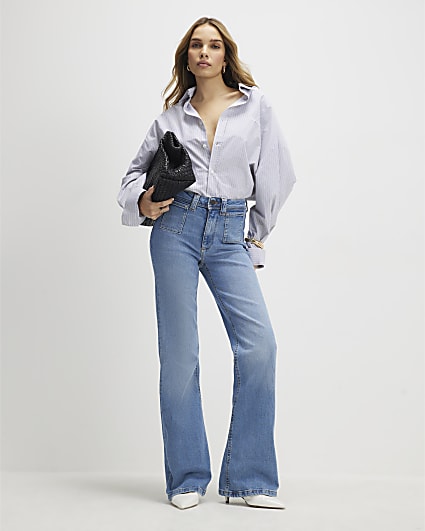 Blue High Rise Relaxed Flare Jeans