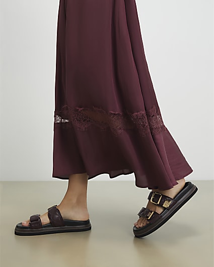 Red Quilted Double Strap Footbed Sandals