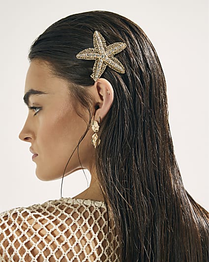 Gold Diamond Simulant Starfish Hair Clip