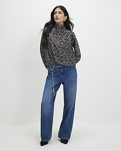 Petite Black Geometric Print Blouse