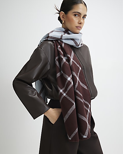 Brown Checked Print Scarf