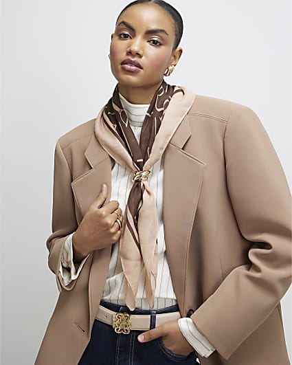 Brown Lightweight Monogram Print Scarf