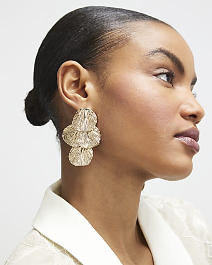 Gold Layered Fan Drop Earrings