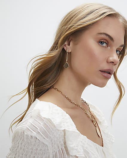 Gold Stick Drop Earrings