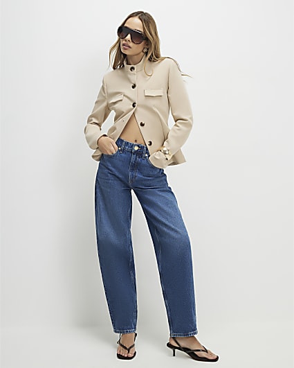 Blue Mid Rise Barrel Leg Jeans