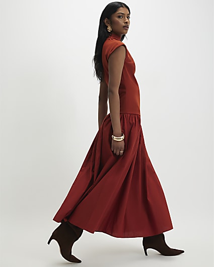 Orange Short Sleeve Hybrid Drape Maxi Dress