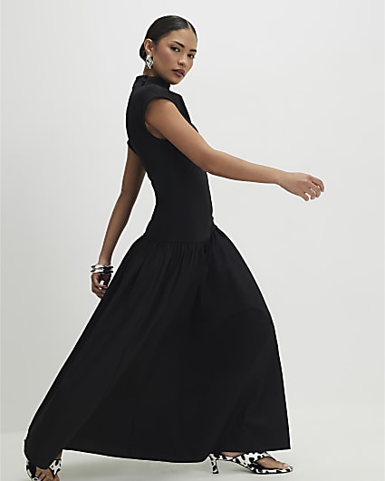 Petite Black Short Sleeve Hybrid Maxi Dress
