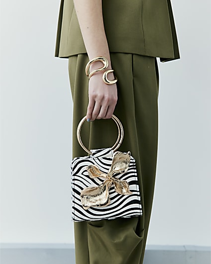 Black RI Studio Zebra Metal Detail Clutch Bag