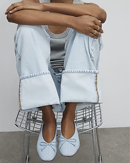 Blue Woven Ballet Pumps