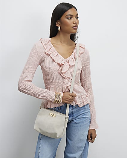 Cream Suede Double Compartment Bucket Bag