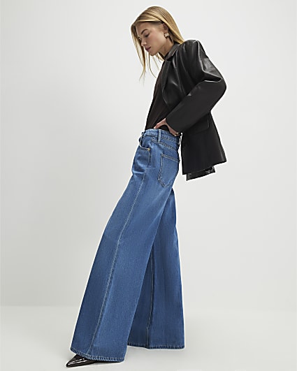 Blue High Waisted Soft Wide Leg Jeans
