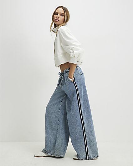 Blue Side Stripe Sporty Jogger Jeans