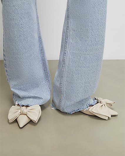 Cream Bow Slingback Flats