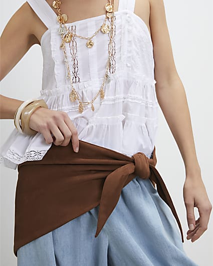 Brown Faux Suede Multi Wear Scarf