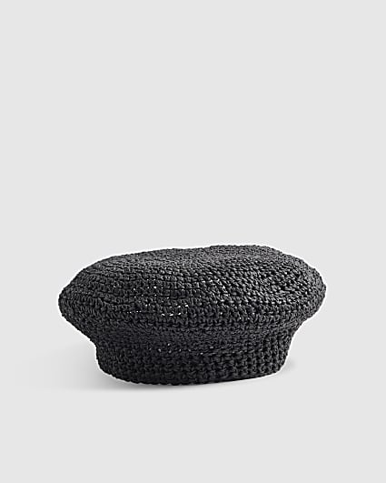 Black Raffia Pillbox Hat