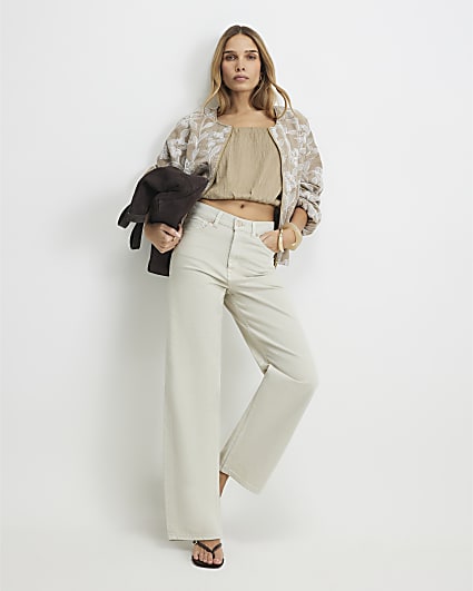 Cream Straight Leg Cropped Jeans