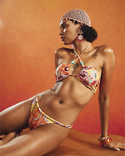 Orange Swirl Print Bikini Bottoms