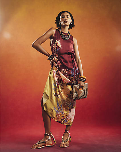 Petite Brown Floral Print Maxi Dress