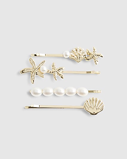 Gold Sea Shell Pack Of 4 Hair Clips