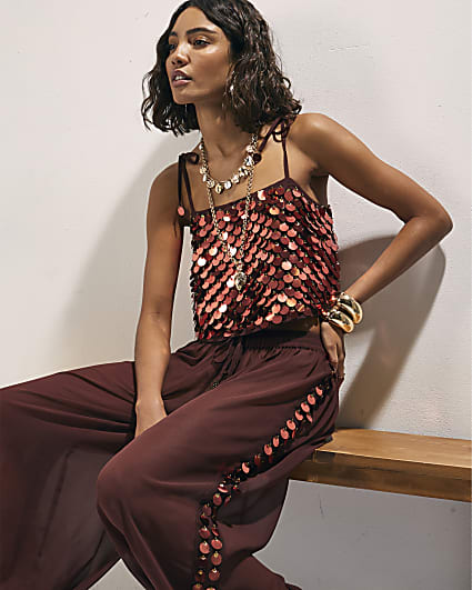 Brown Sequin Crop Top