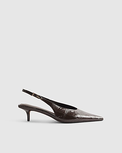 Brown Croc Print Sling Back Court Heels