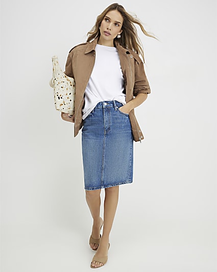 Blue Denim Midi Skirt