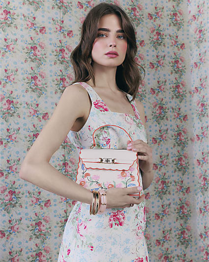 Cream Scallop Mini Charm Tote Bag