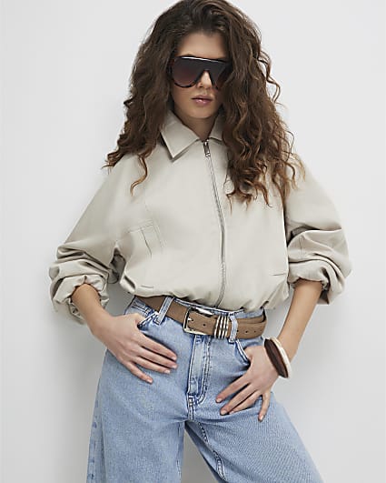 Cream Cotton Blend Harrington Jacket