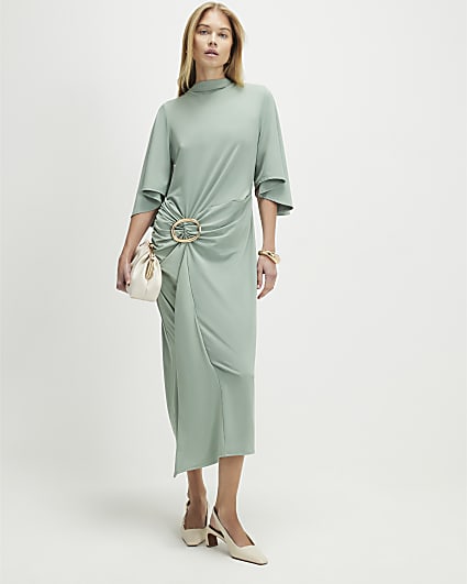 Green Gold Buckle Midi Dress