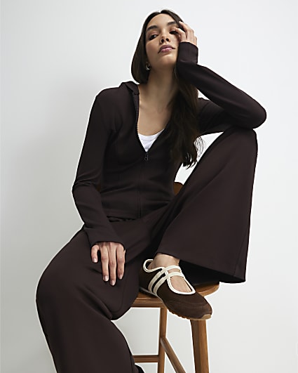 Brown Long Sleeve Premium Zip Through Hoodie