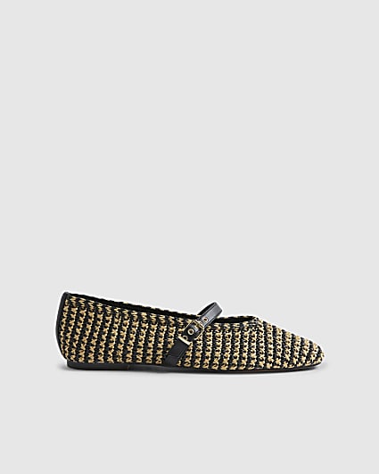 Black Raffia MaryJane Flat Ballet Pumps