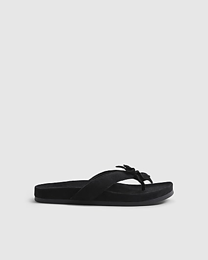 Black Flower Toe Thong Sandals