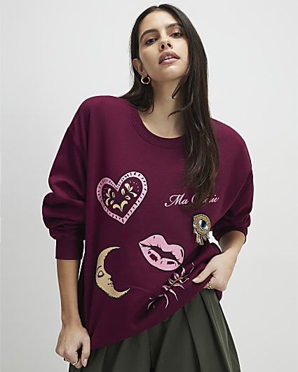 Red Embellished Ma Cherie Sweatshirt
