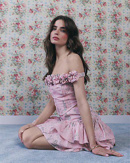 Pink Gathered Hip Panel Mini Skirt