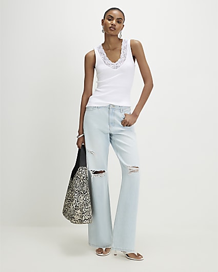 White Lace Trim Tank Top