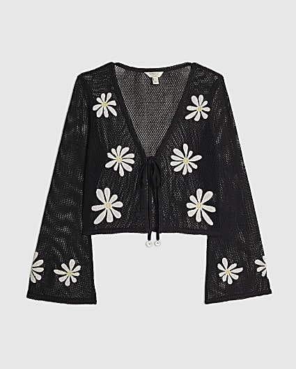 Black Daisy Crochet Cardigan