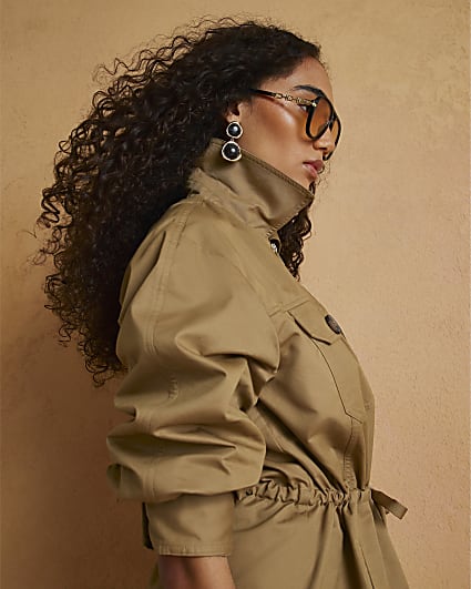 Beige Drawstring Waist Shacket