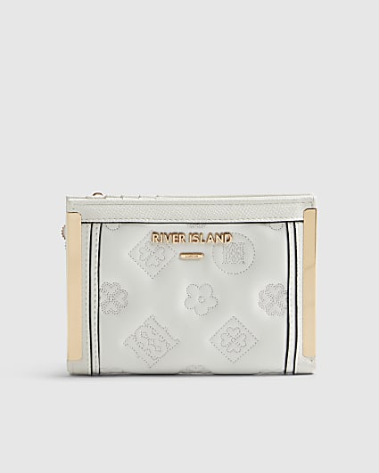 White Quilted Monogram Medium Foldout Purse