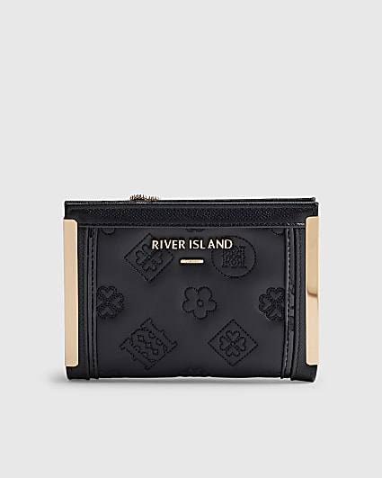 Black Quilted Monogram Print Fold Out Purse