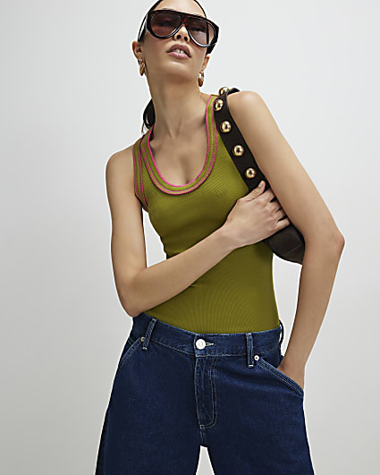 Green Cotton Whipstitch Tank Top